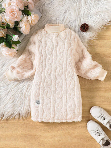 Girls Minimalist Turtleneck Long Sleeve Velvet Dress