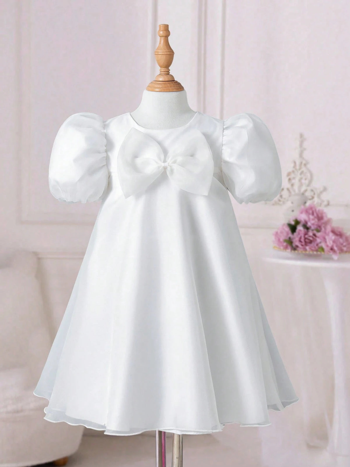 Girls' Moonlight White Princess Dress With Fairy Tale Vibe, Girls' Pure White Bow Tulle Dress