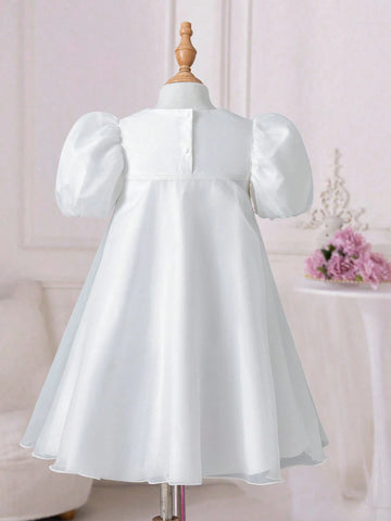 Girls' Moonlight White Princess Dress With Fairy Tale Vibe, Girls' Pure White Bow Tulle Dress