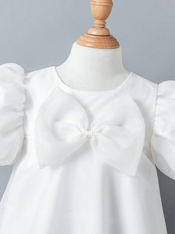 Girls' Moonlight White Princess Dress With Fairy Tale Vibe, Girls' Pure White Bow Tulle Dress