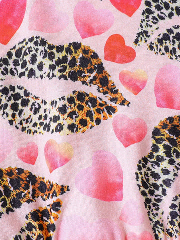 Girls' Mouth Village Allover Print Dress + Fashionable Heart-Shaped PU Leather Bag Set