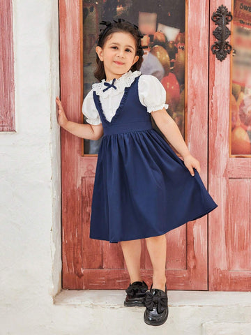 Girls' Navy Blue Lace School Style Dress