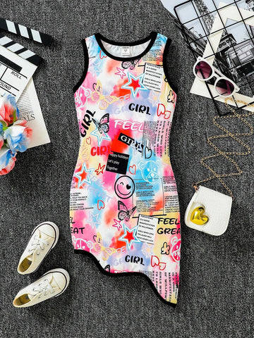 Girls' New Street Fashion Colorful Sleeveless Dress