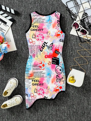 Girls' New Street Fashion Colorful Sleeveless Dress
