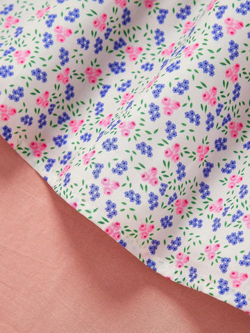 Girls" New Summer Fresh Floral Print Dress With Lace