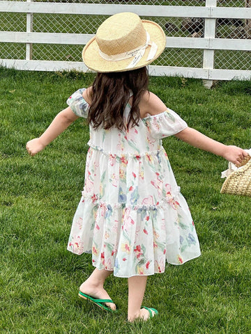 Girls' New Summer Stylish Floral Printed Vacation Dress