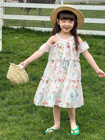 Girls' New Summer Stylish Floral Printed Vacation Dress