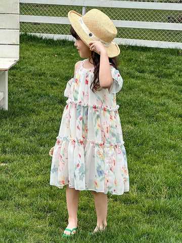 Girls' New Summer Stylish Floral Printed Vacation Dress