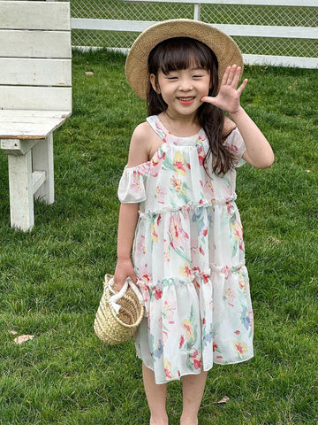 Girls' New Summer Stylish Floral Printed Vacation Dress