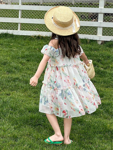Girls' New Summer Stylish Floral Printed Vacation Dress
