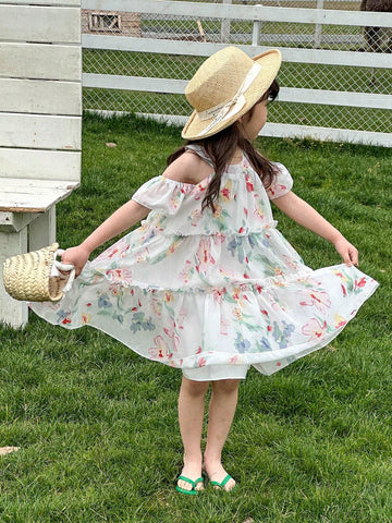 Girls' New Summer Stylish Floral Printed Vacation Dress