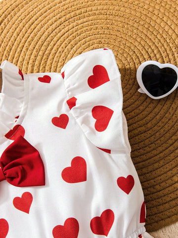 Girls Ombre Heart & Bow Tie Dress | Children Solid White Red Heart Dress | Elegant Girl's Summer Party Dress