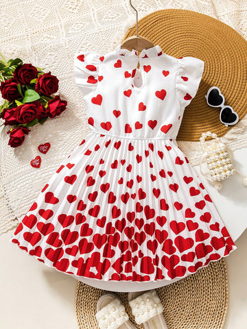 Girls Ombre Heart & Bow Tie Dress | Children Solid White Red Heart Dress | Elegant Girl's Summer Party Dress