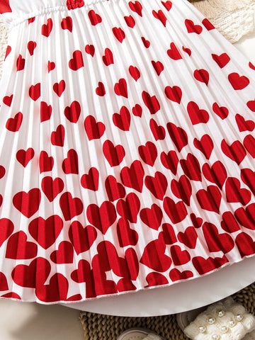 Girls Ombre Heart & Bow Tie Dress | Children Solid White Red Heart Dress | Elegant Girl's Summer Party Dress