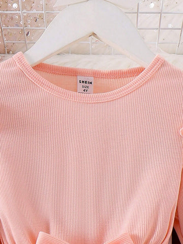 Girls Patchwork Long Sleeve Flower & Butterfly Ribbed Comfortable Soft Casual Dress, Spring Autumn