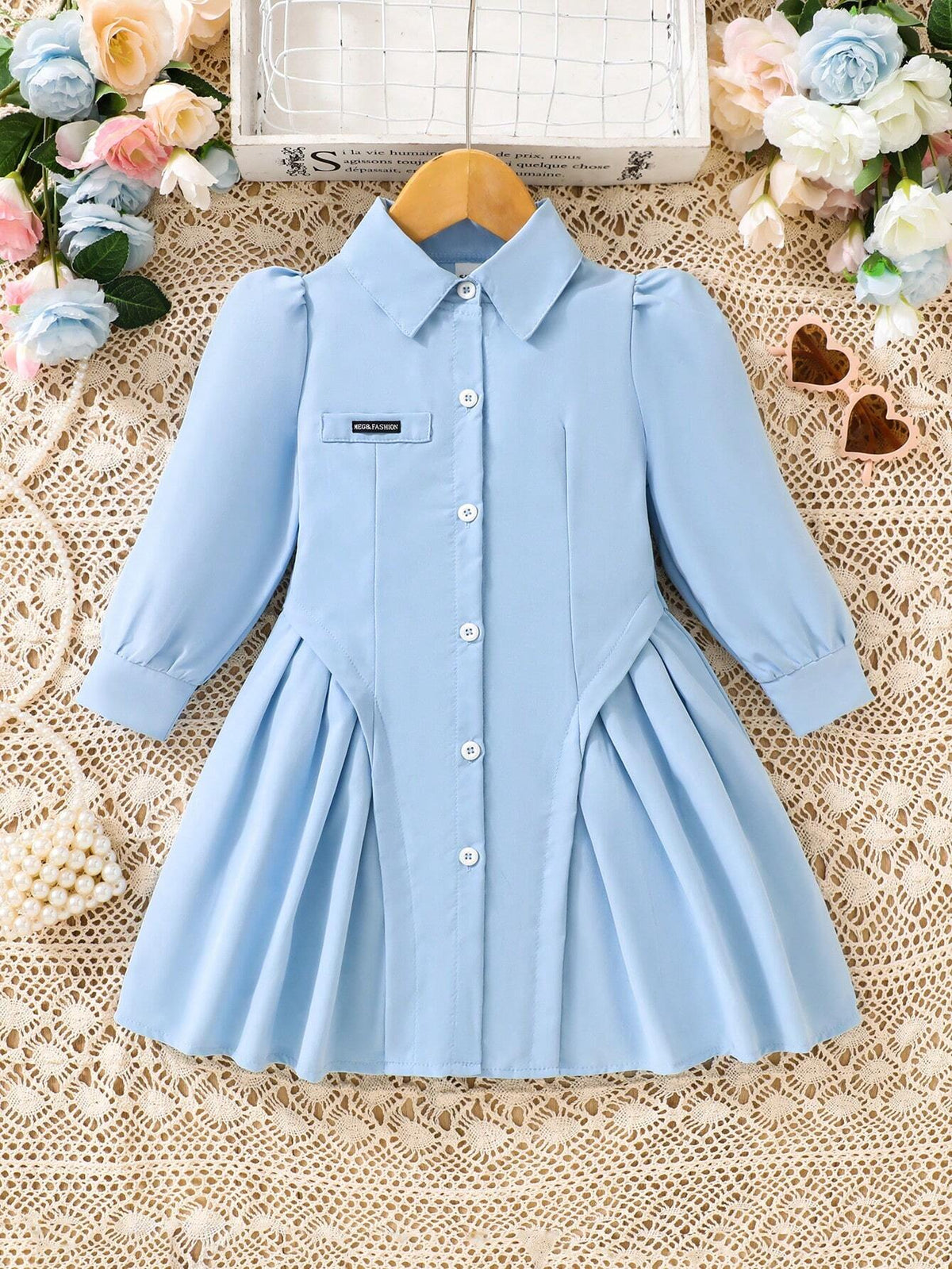 Girls' Patchwork Pleated Color Block Detail Dress