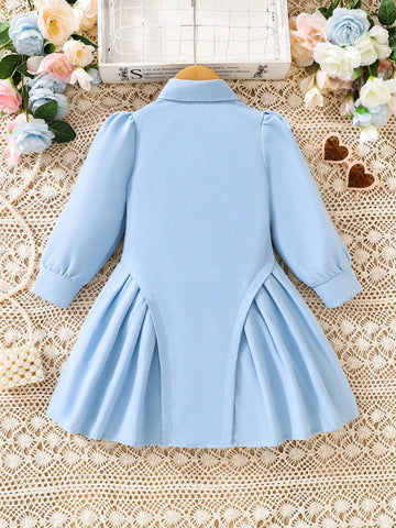 Girls' Patchwork Pleated Color Block Detail Dress