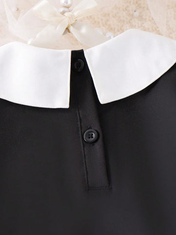 Girls Pearl Collar Long Sleeve Vintage Princess Dress