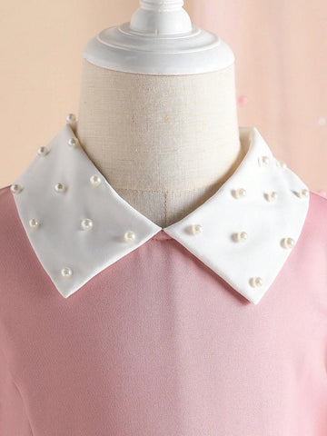 Girls' Pearl Peter Pan Collar Solid Color Elegant Dress