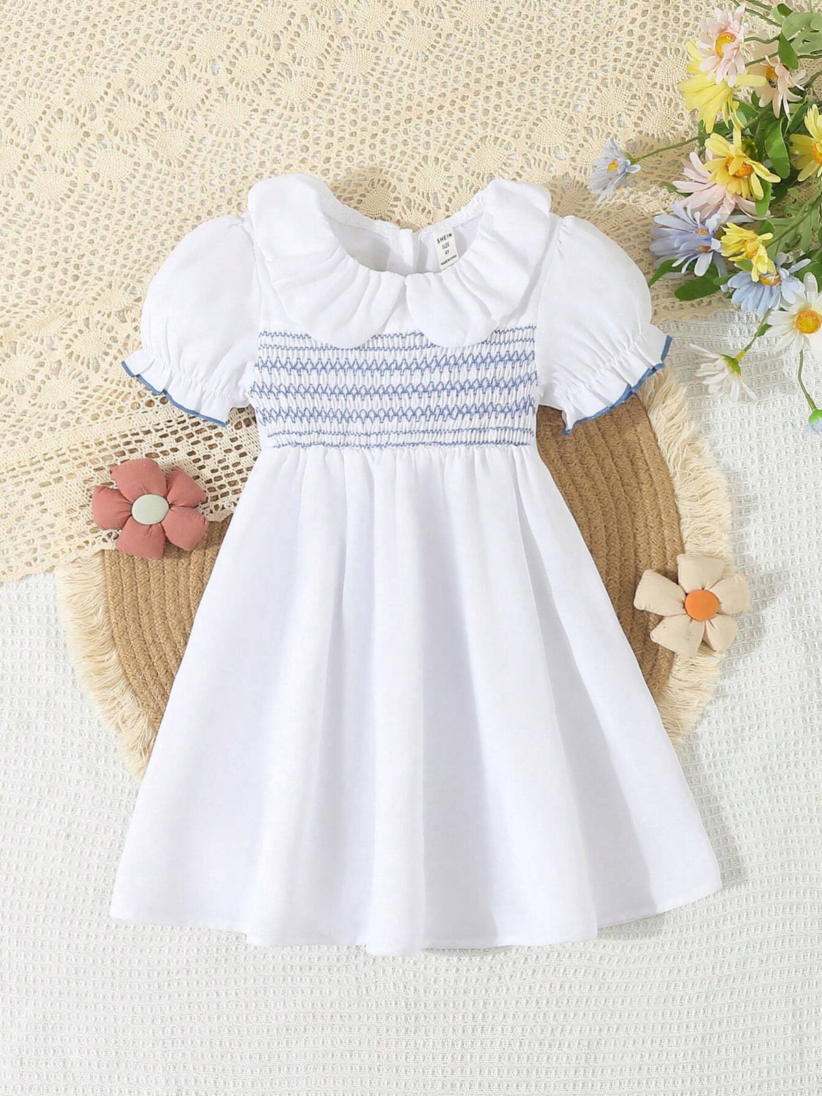 Girls' Peter Pan Collar Puff Sleeve Summer Dress, Kids