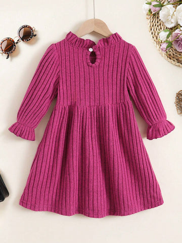 Girls Pink Long Sleeve Bowknot Dress, Autumn/Winter
