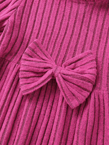 Girls Pink Long Sleeve Bowknot Dress, Autumn/Winter