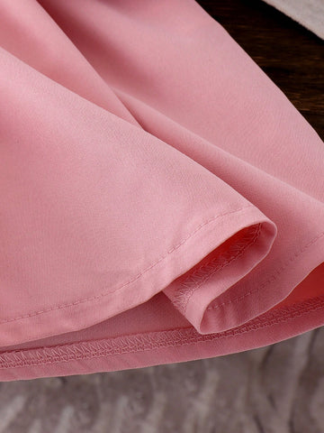 Girls Pink Mesh Strap Knit Strawberry Decor Dress