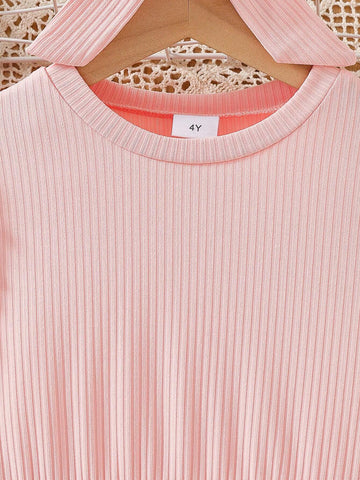Girls' Pink Round Neck Long Sleeve Feather Sleeve With Headband Adorable Elegant Dress
