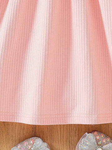 Girls' Pink Round Neck Long Sleeve Feather Sleeve With Headband Adorable Elegant Dress