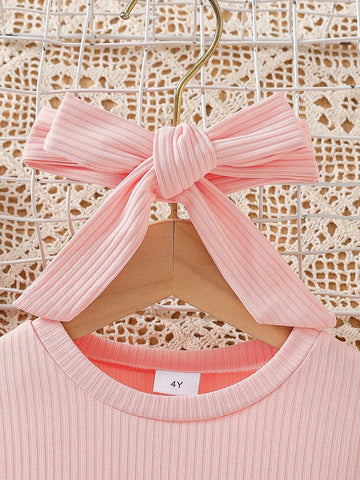 Girls' Pink Round Neck Long Sleeve Feather Sleeve With Headband Adorable Elegant Dress