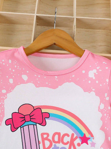 Girls Pink Short Sleeve Flared Pants Back To School Outfit