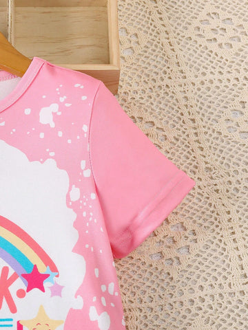 Girls Pink Short Sleeve Flared Pants Back To School Outfit