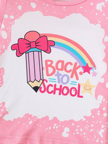 Girls Pink Short Sleeve Flared Pants Back To School Outfit