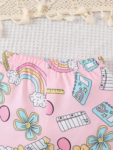 Girls Pink Short Sleeve Flared Pants Back To School Outfit