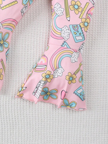 Girls Pink Short Sleeve Flared Pants Back To School Outfit