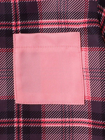 Girls Pink & White Plaid Print Long Sleeve Casual Shirts, Versatile Fall/Winter Outfit