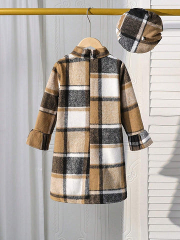Girls Plaid Bow Accent Long Sleeve Dress