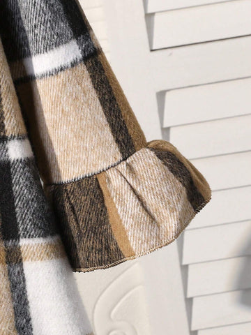 Girls Plaid Bow Accent Long Sleeve Dress