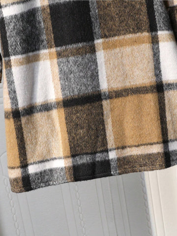 Girls Plaid Bow Accent Long Sleeve Dress