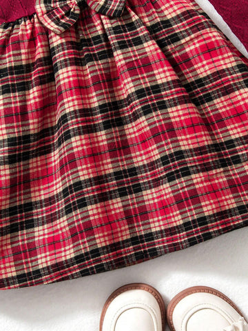 Girls Plaid Dress With Matching Beret Hat, This Vintage Plaid Dress With Beret Hat Has A British Style, Suitable For Autumn And Winter Season