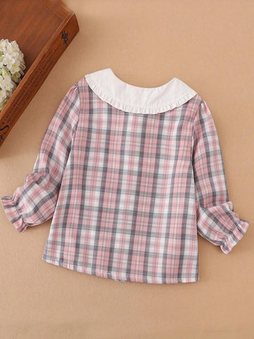 Girls' Plaid Long Sleeve Collared Shirt, Autumn