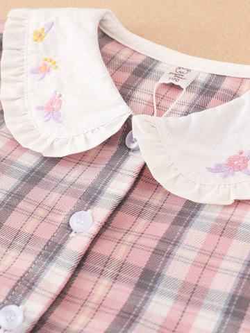 Girls' Plaid Long Sleeve Collared Shirt, Autumn