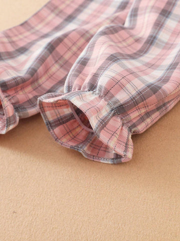 Girls' Plaid Long Sleeve Collared Shirt, Autumn