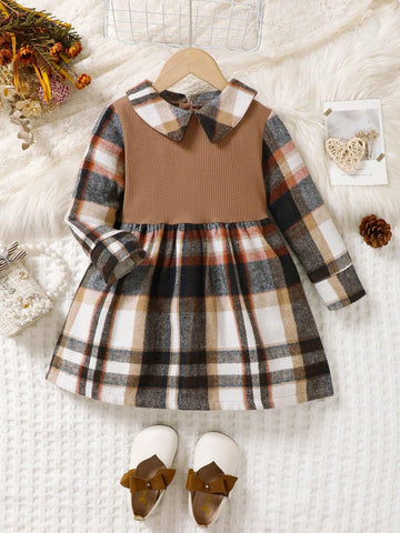 Girls' Plaid Long Sleeve Dress, Fashionable, Casual And Comfortable For Spring And Autumn Everyday Wear