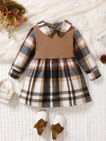 Girls' Plaid Long Sleeve Dress, Fashionable, Casual And Comfortable For Spring And Autumn Everyday Wear