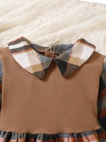 Girls' Plaid Long Sleeve Dress, Fashionable, Casual And Comfortable For Spring And Autumn Everyday Wear