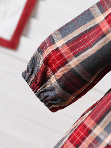 Girls Plaid Velvet Bow Decor Cute Dress, Autumn/Winter'