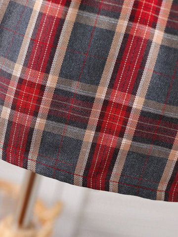 Girls Plaid Velvet Bow Decor Cute Dress, Autumn/Winter'