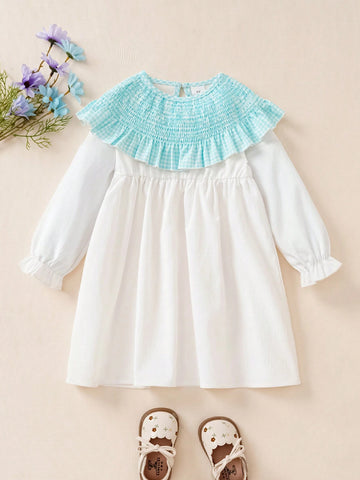 Girls Plain Lightweight Long Sleeve A-Line Dress, Simple & Cute Casual Outfit For Spring Autumn