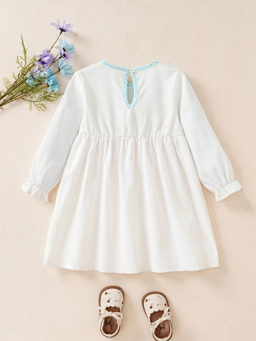 Girls Plain Lightweight Long Sleeve A-Line Dress, Simple & Cute Casual Outfit For Spring Autumn